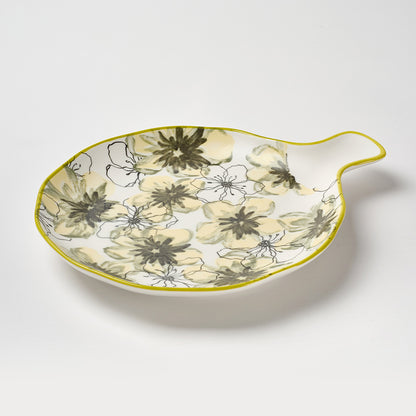 Yellow Floral Pattern Ceramic Serving Set with Gold Rim