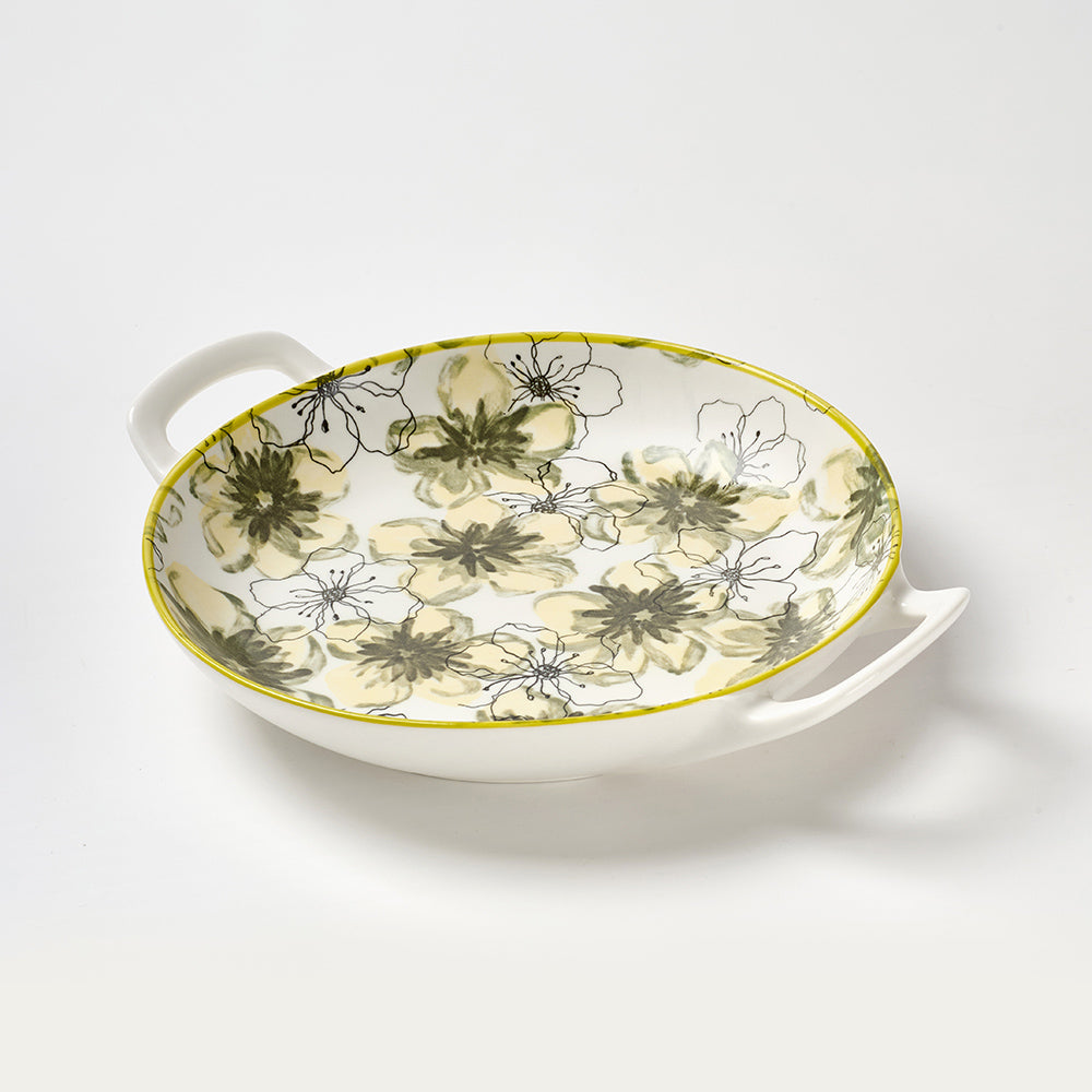 Hand-Painted Yellow Flower Ceramic Baking Dishes with Handles