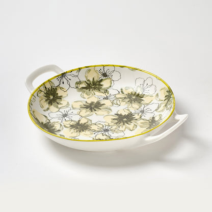 Hand-Painted Yellow Flower Ceramic Baking Dishes with Handles