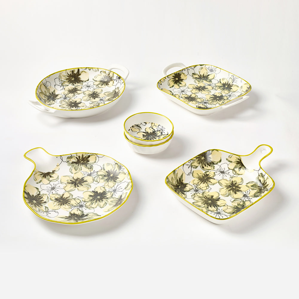 Delicate Yellow Floral Ceramic Serving Collection