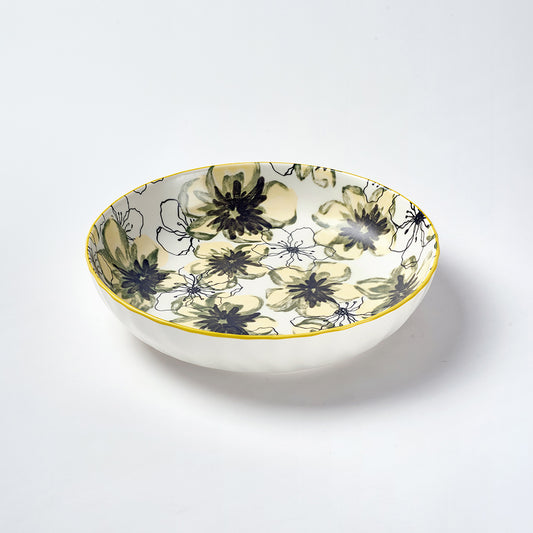 Hand-Painted Green Floral Ceramic plates with Gold Rim