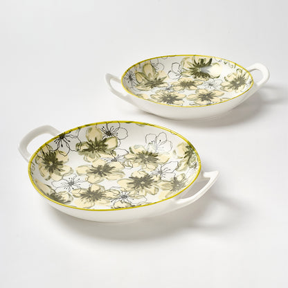 Hand-Painted Yellow Flower Ceramic Baking Dishes with Handles