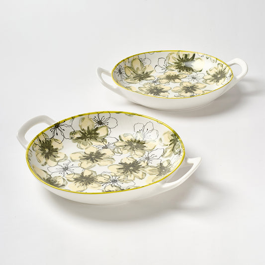 Hand-Painted Yellow Flower Ceramic Baking Dishes with Handles