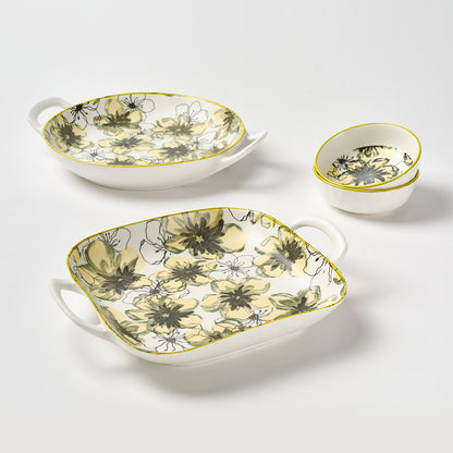 Yellow Botanical Print Ceramic Tableware Set