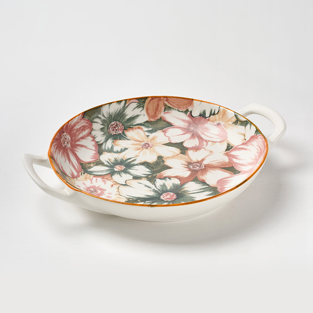 Bold Floral Design Ceramic Serving Set with Handles