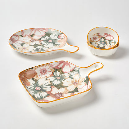 Vintage-Style Large Bloom Ceramic Serving Set