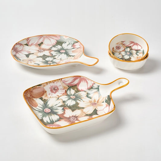 Vintage-Style Large Bloom Ceramic Serving Set