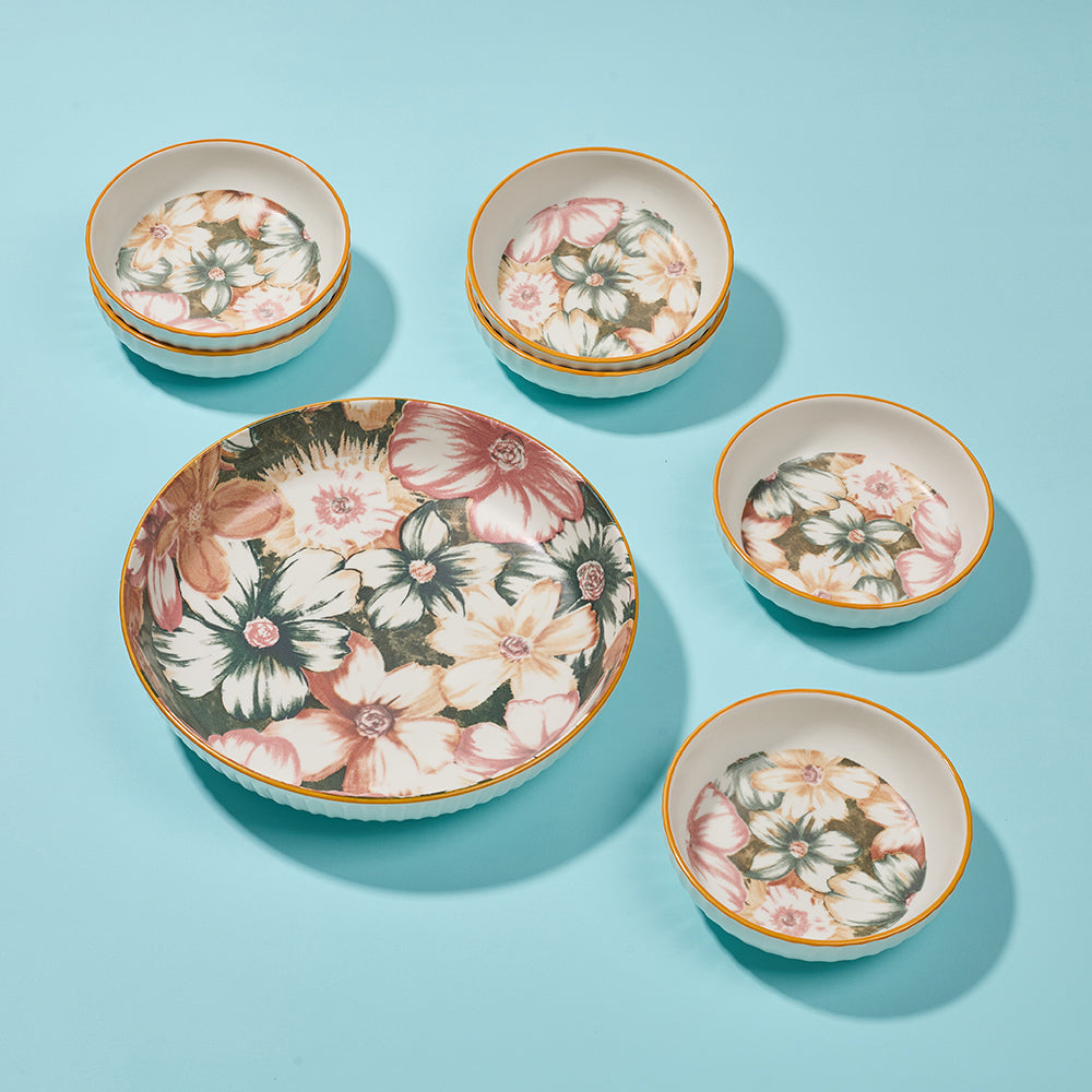 Hawaiian Style Flower Print Ceramic Plate Set