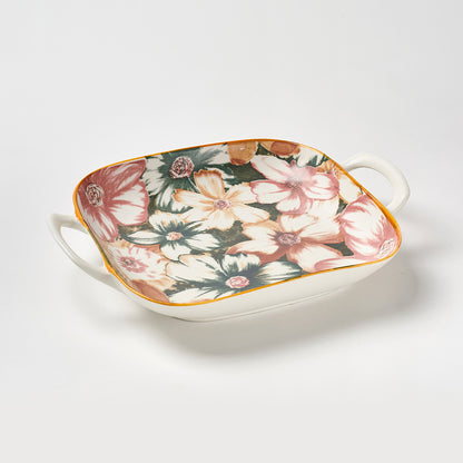 Bold Floral Design Ceramic Serving Set with Handles