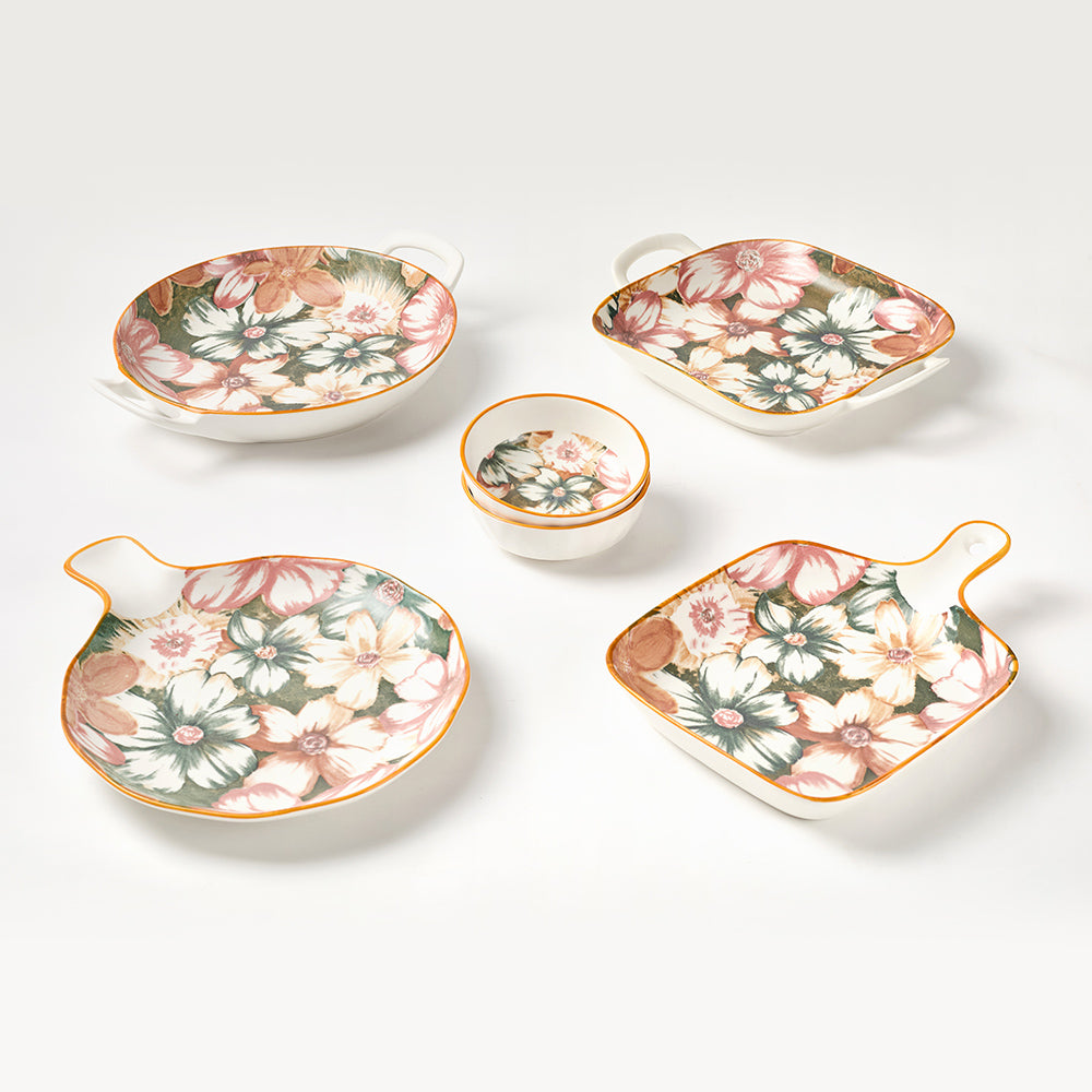 Vintage-Style Large Bloom Ceramic Tableware Set