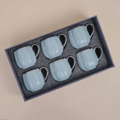 Tachiso Magina 180 ml Blue Porcelain Tea & Coffee Cups – Set of 6