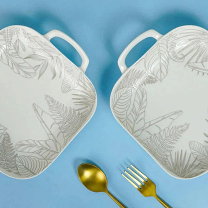 Tachiso Celene Square Porcelain Platter Set – Black & White (Pack of 2)