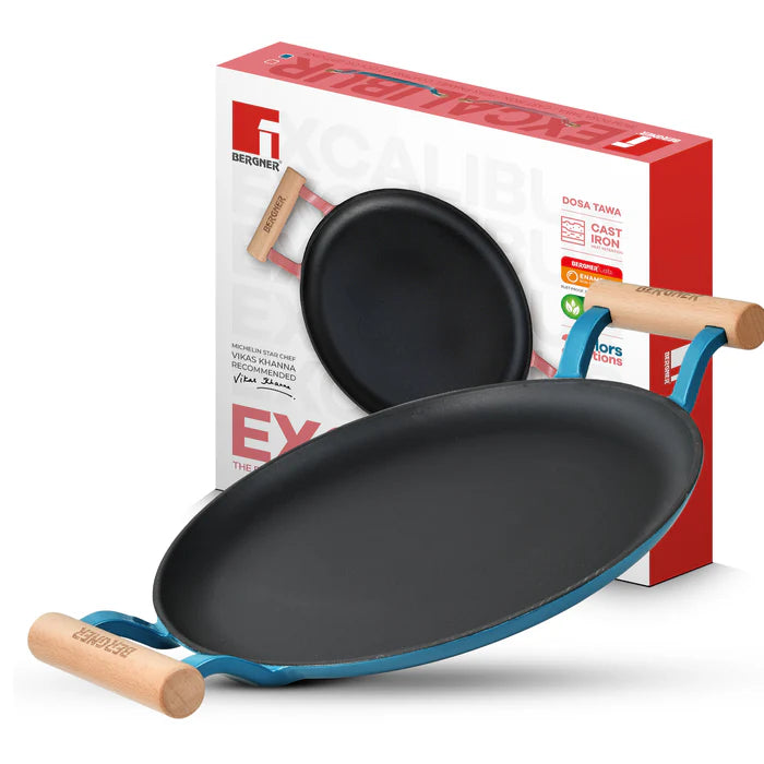 Excalibur Cast Iron Dosa Tawa with Double Handle | Induction & Gas Compatible