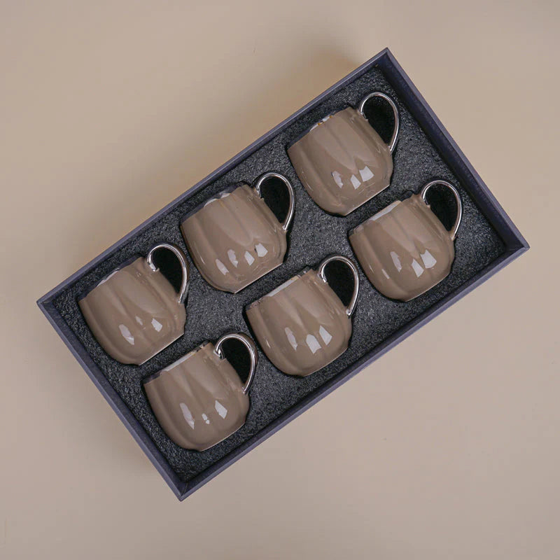 Magina Brown Ceramic Cup Set (180 ml) – Set of 6 Premium Porcelain Cups