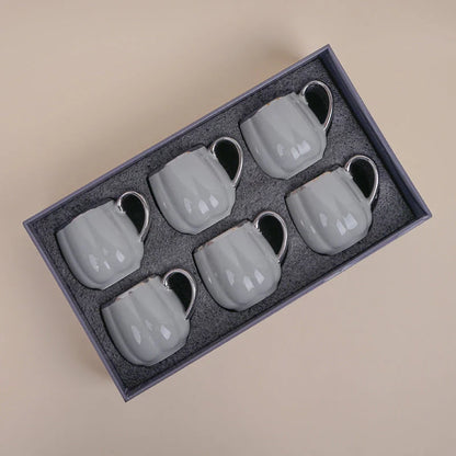 Magina Grey Ceramic Cup Set (180 ml) – Set of 6 Premium Porcelain Cups