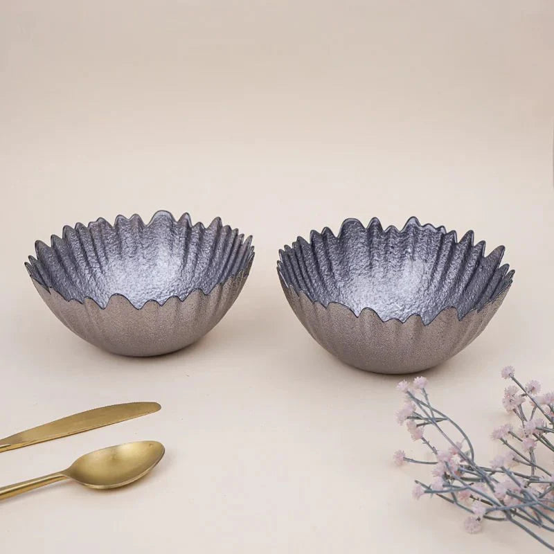 Tachiso Hamino 610 ml Grey Serving Bowls – Premium Glass Bowl Set of 2