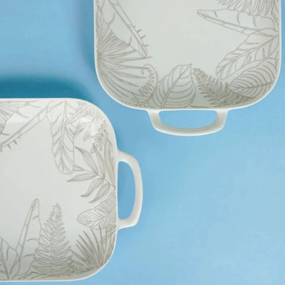 Tachiso Celene Square Porcelain Platter Set – Black & White (Pack of 2)