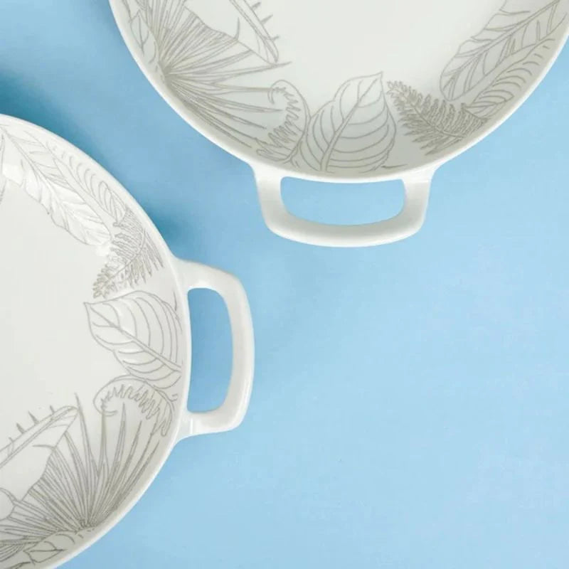 Tachiso Celene Porcelain Serving Platters – Black & White, Set of 2