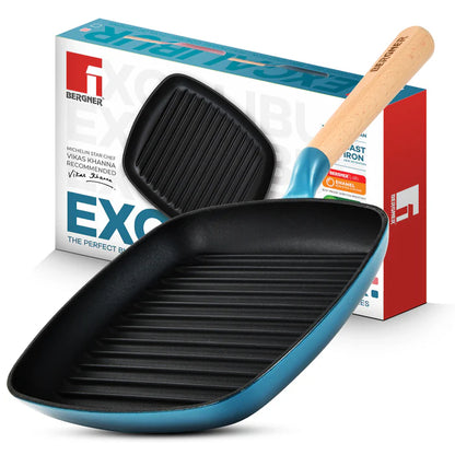 Excalibur Cast Iron Square Grill Pan 24cm | Induction & Gas Compatible