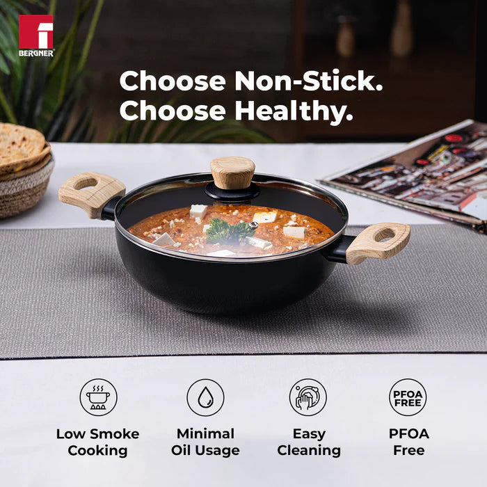 Bellini Plus Aura 5-Layer Non-Stick Kadai – Even Heating, Induction & Gas Stove Compatible