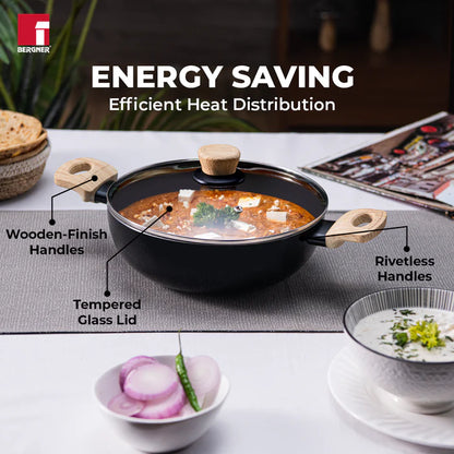 Bellini Plus Aura 5-Layer Non-Stick Kadai – Even Heating, Induction & Gas Stove Compatible