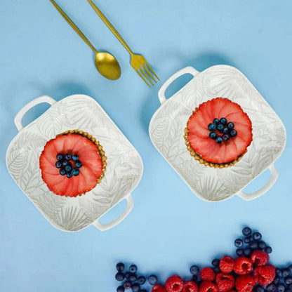 Tachiso Celene Square Porcelain Platter Set – Black & White (Pack of 2)