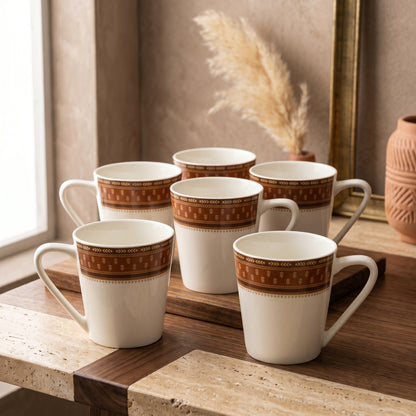 Classic Brown Border Coffee Mug Set – 6 Pieces | Elegant Tea & Coffee Cups