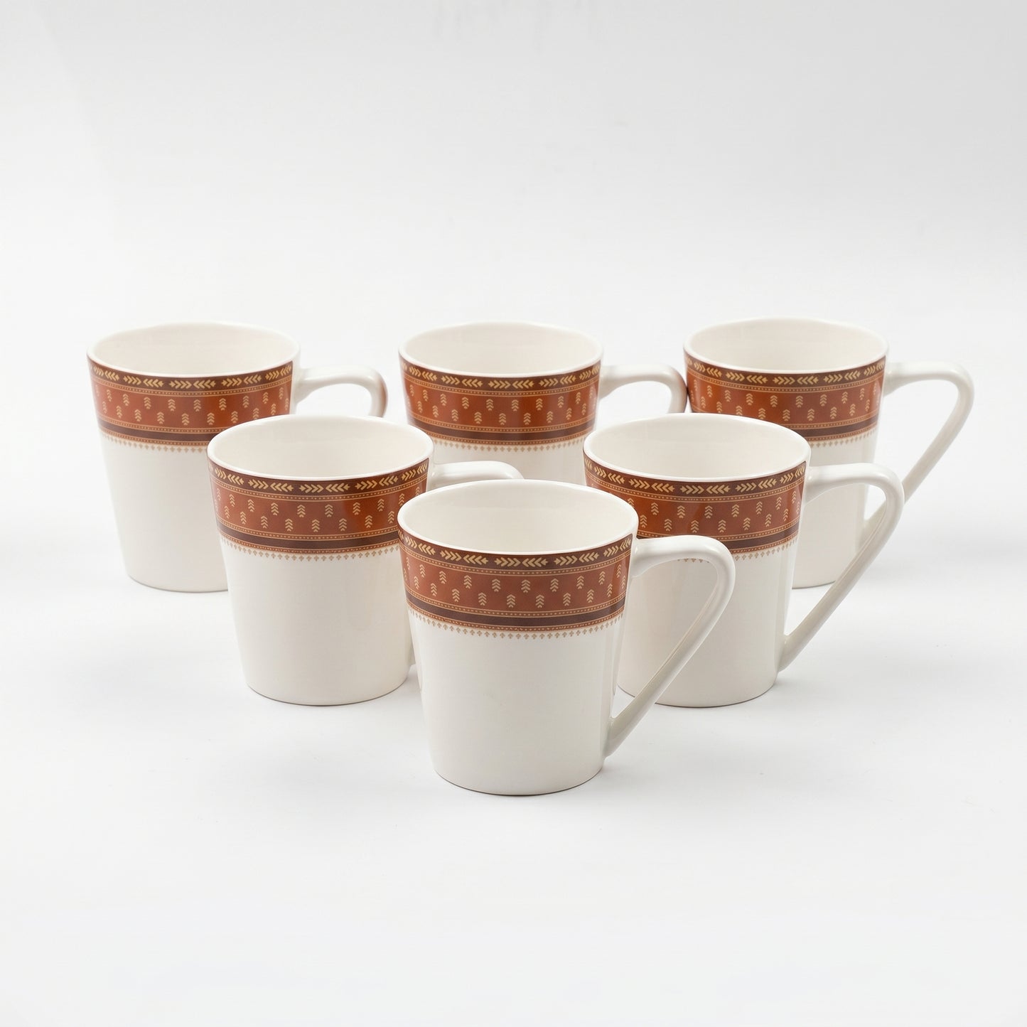 Classic Brown Border Coffee Mug Set – 6 Pieces | Elegant Tea & Coffee Cups