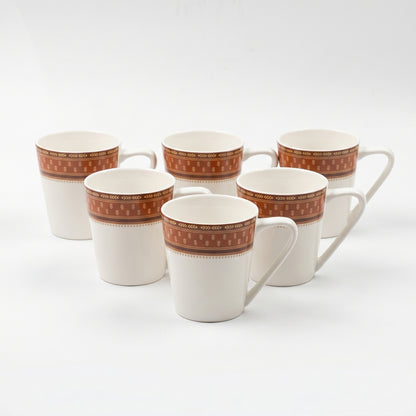 Classic Brown Border Coffee Mug Set – 6 Pieces | Elegant Tea & Coffee Cups