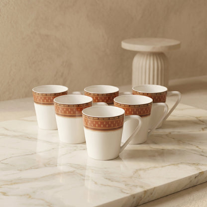 Classic Brown Border Coffee Mug Set – 6 Pieces | Elegant Tea & Coffee Cups