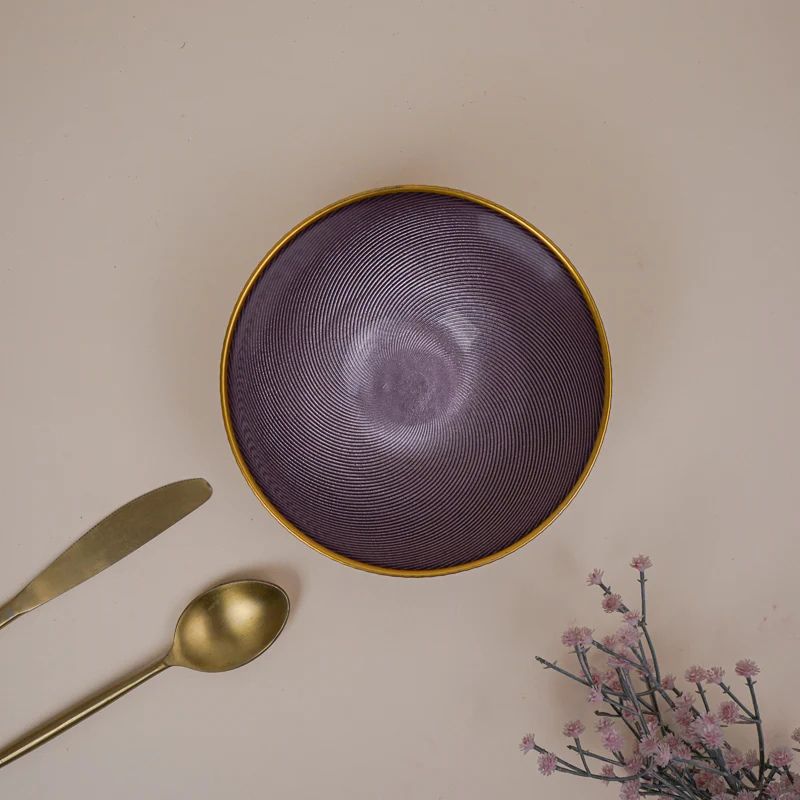 Tachiso Nirsha Purple Glass Serving Bowls – 580 ml, Set of 2