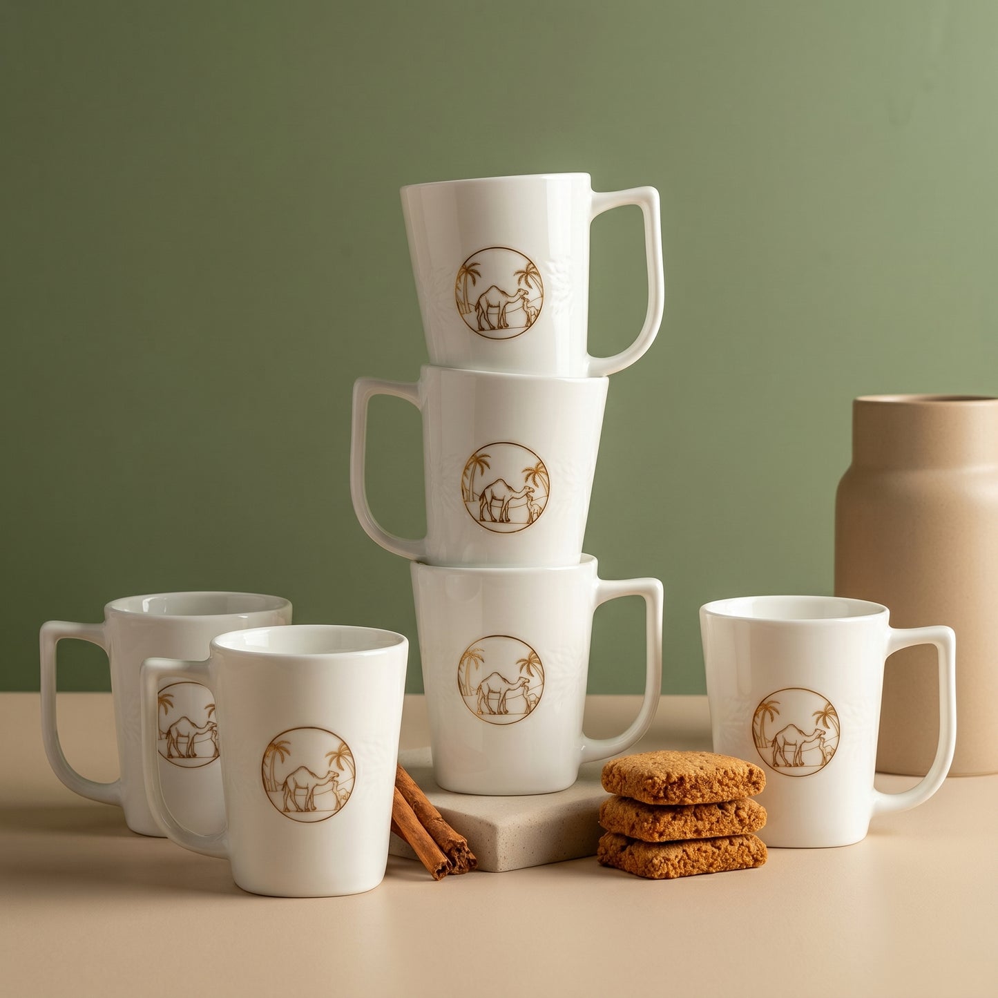 Premium Ceramic Coffee Mug Set of 6 – Camel Desert Design