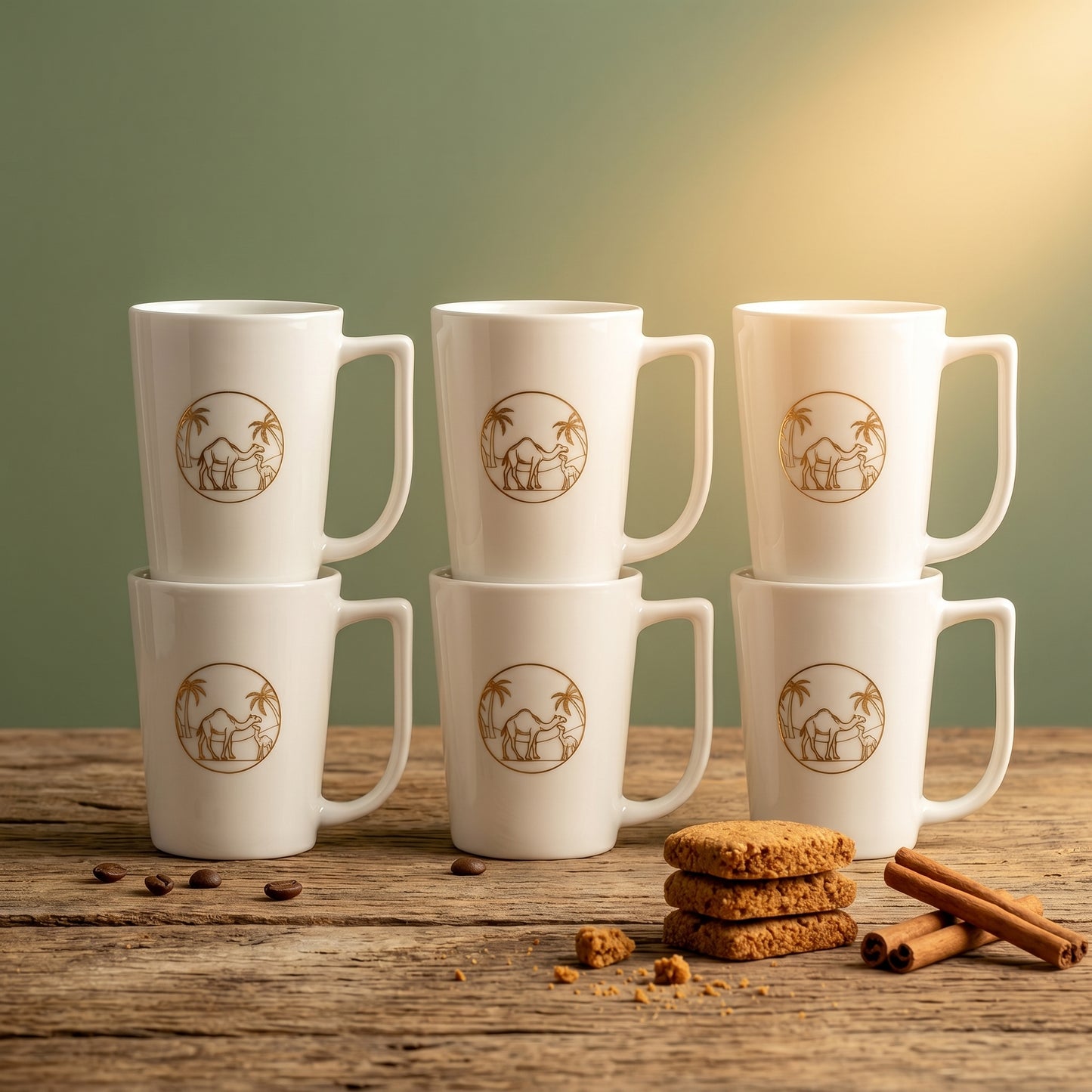 Premium Ceramic Coffee Mug Set of 6 – Camel Desert Design