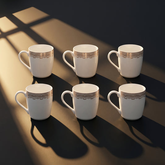 Royal Lace Premium Ceramic Mug Set (6 Pieces)