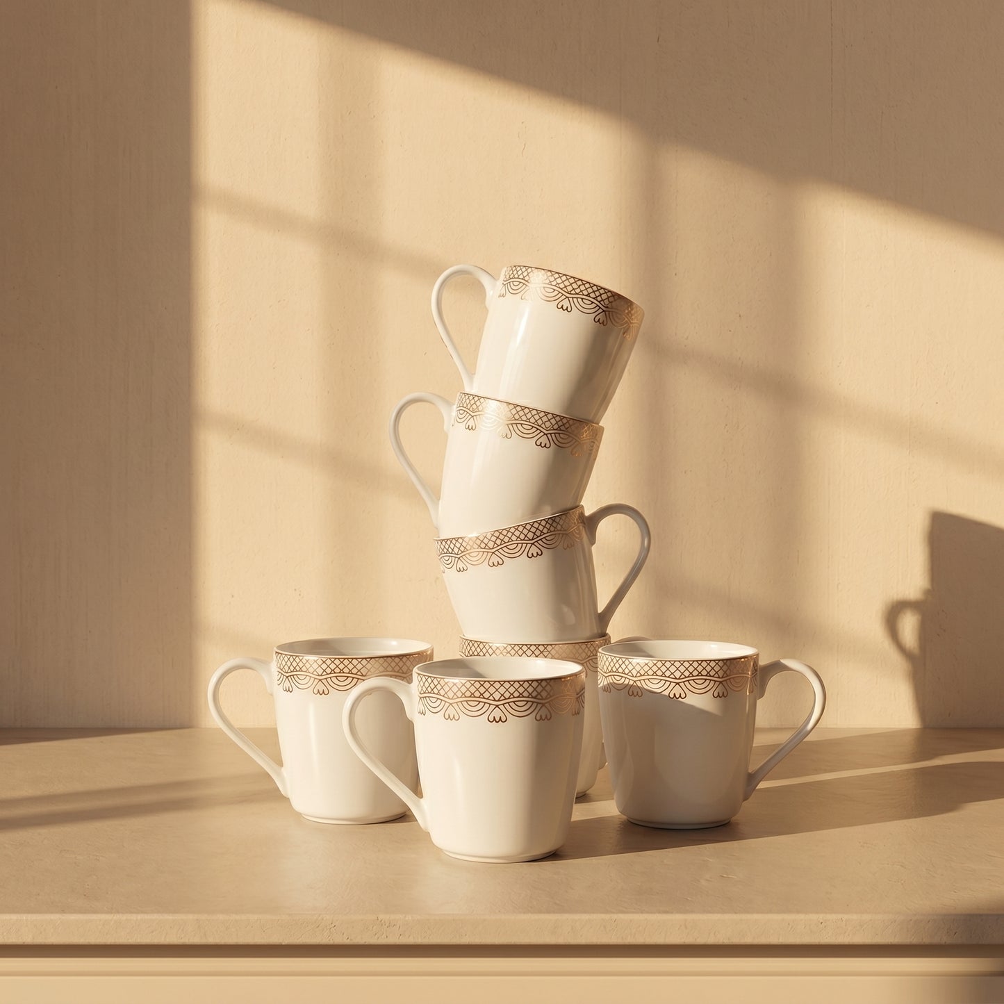 Royal Lace Premium Ceramic Mug Set (6 Pieces)