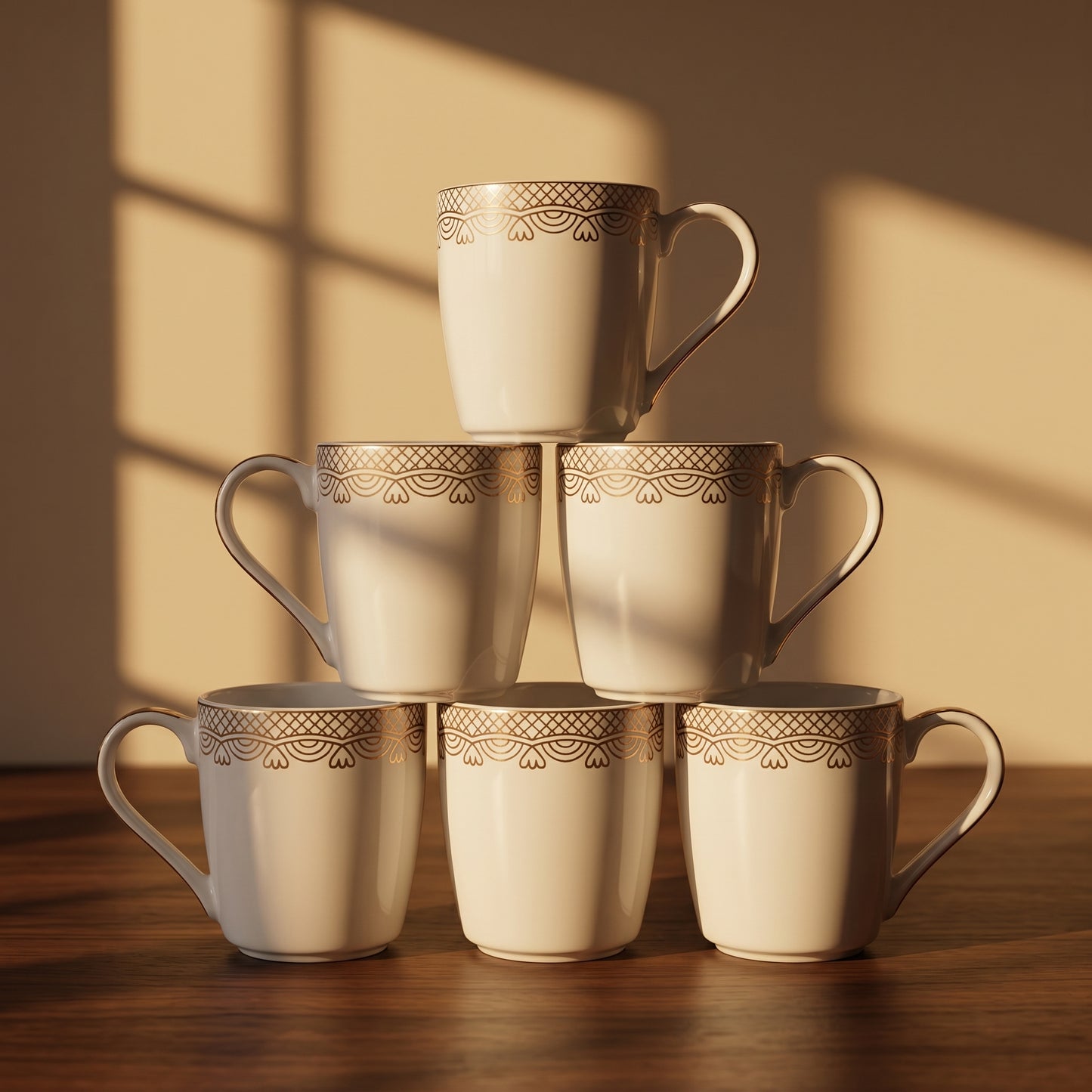 Royal Lace Premium Ceramic Mug Set (6 Pieces)