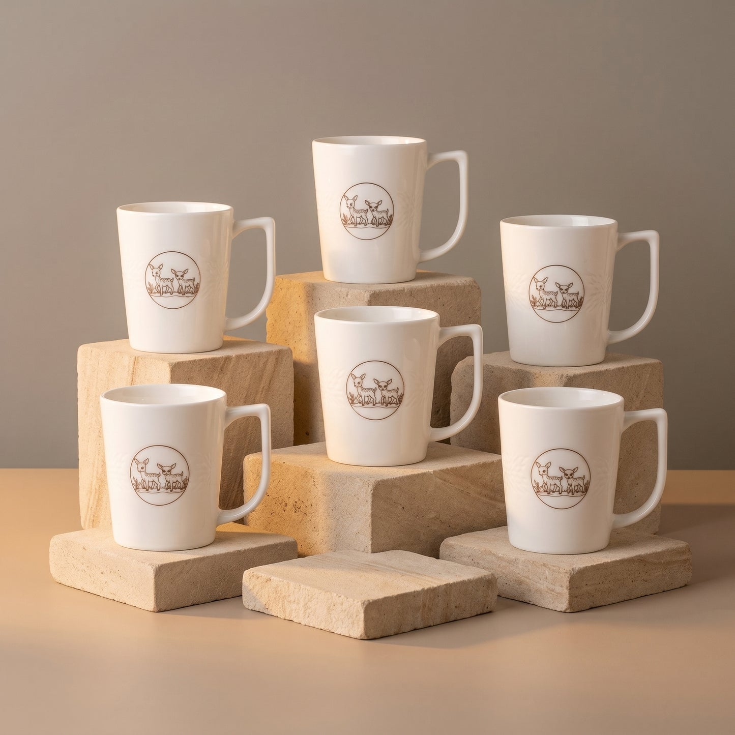 Elegant Ceramic Coffee Mug Set of 6 – Deer Print Design