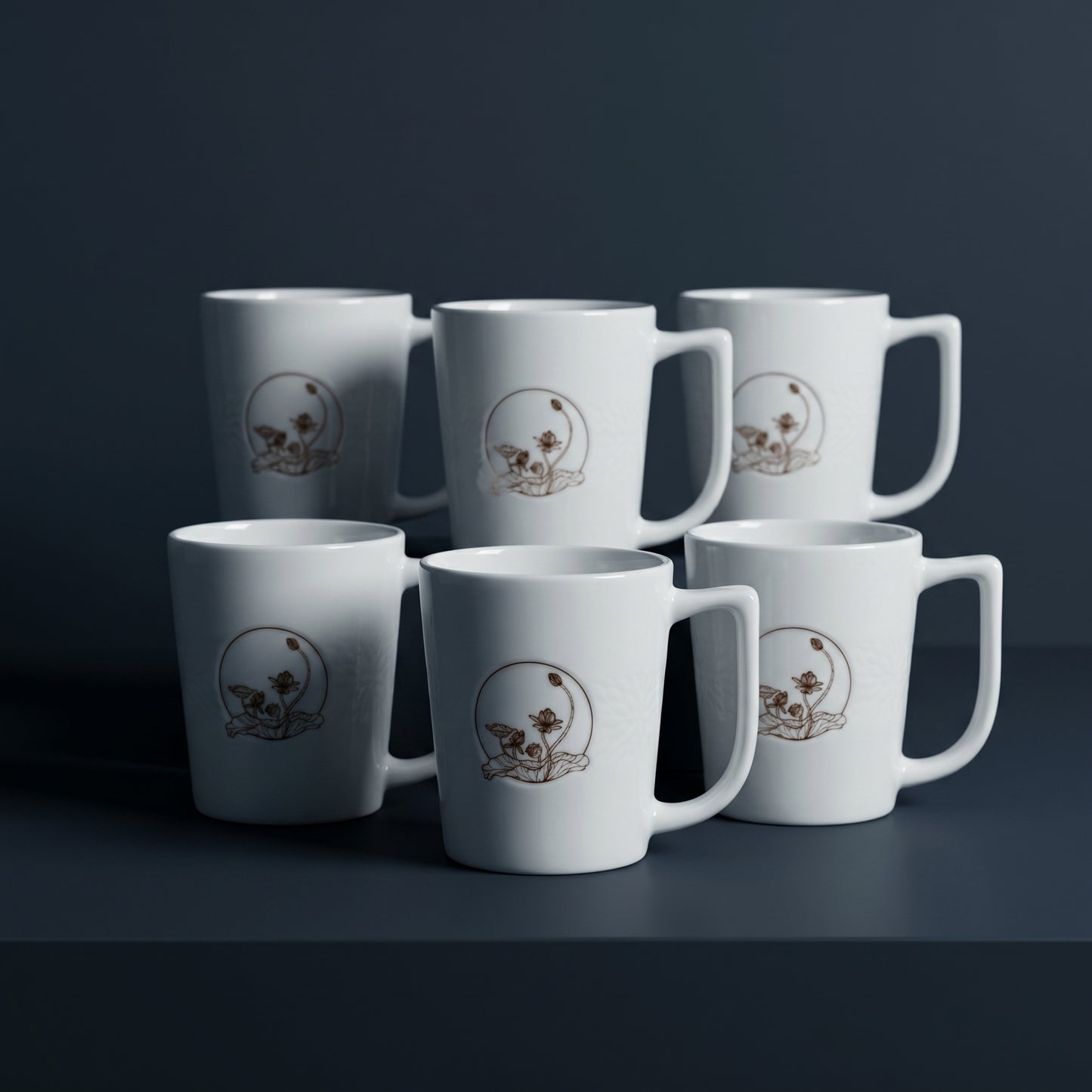 Premium Ceramic Coffee Mug Set of 6 – Lotus Floral Design