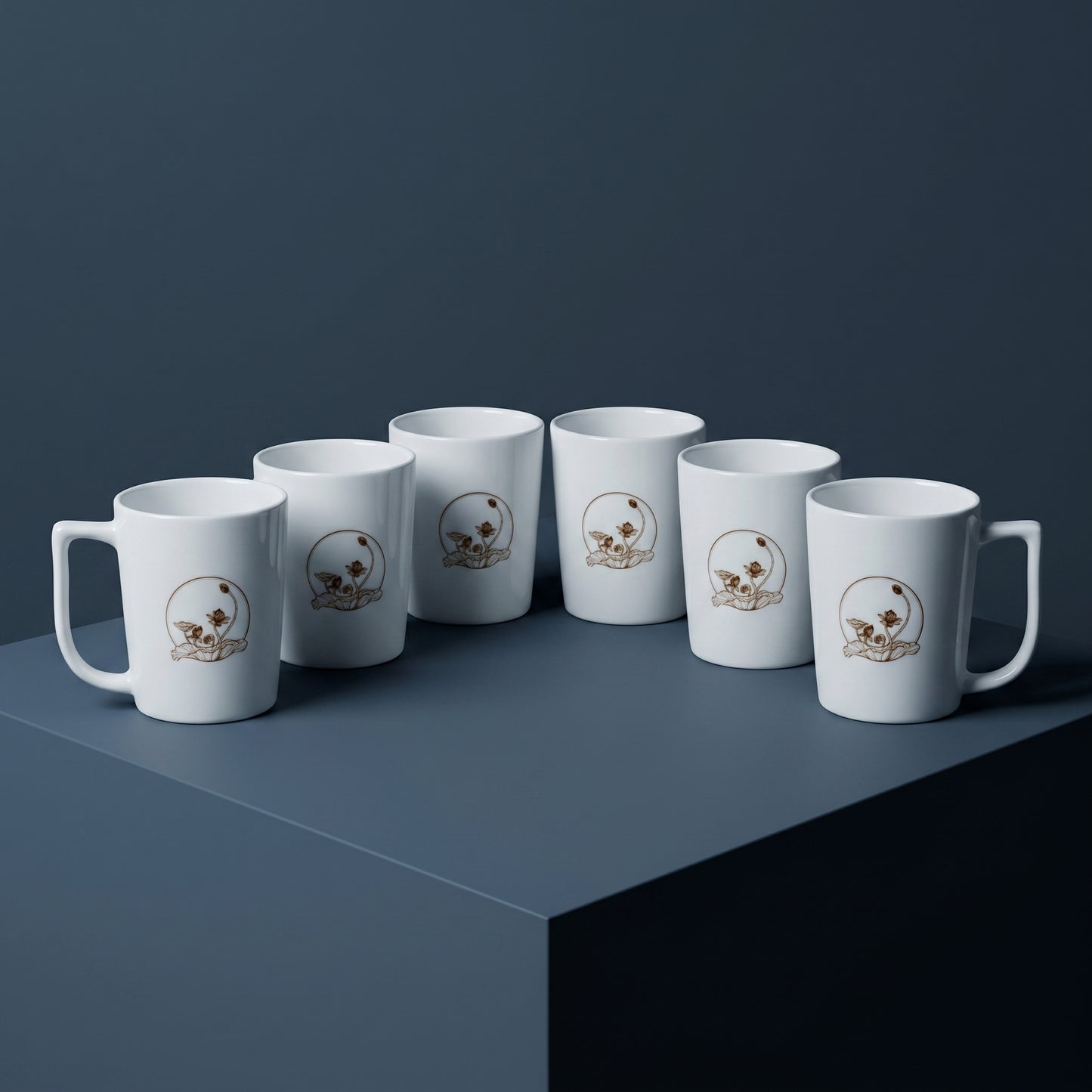 Premium Ceramic Coffee Mug Set of 6 – Lotus Floral Design