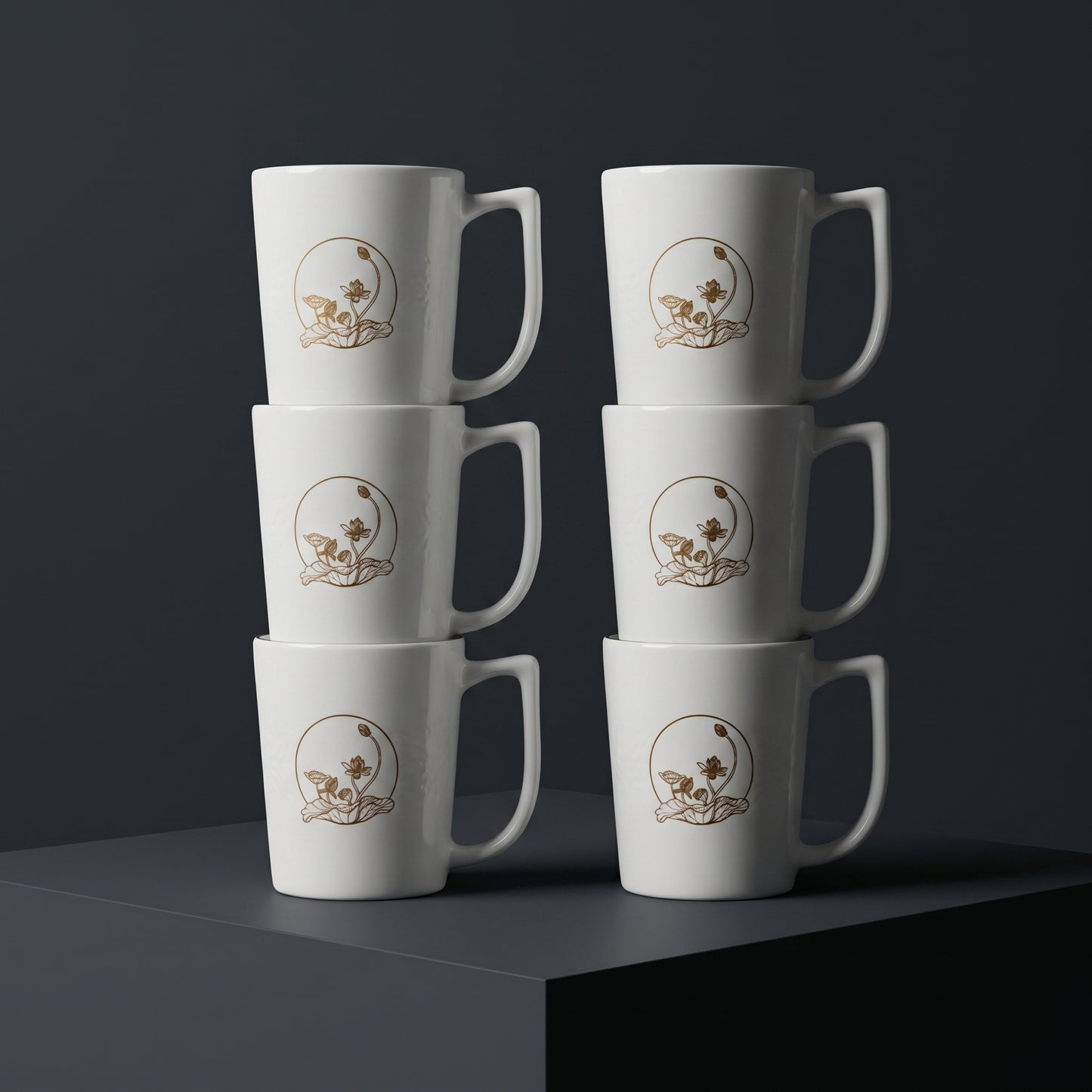 Premium Ceramic Coffee Mug Set of 6 – Lotus Floral Design