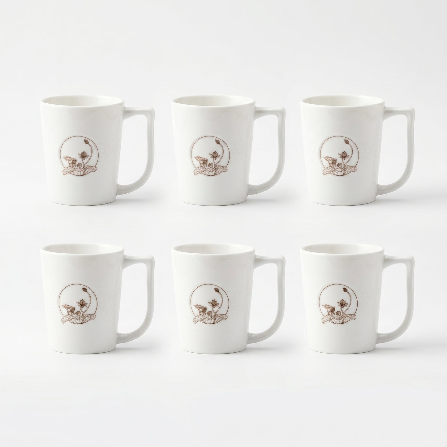 Premium Ceramic Coffee Mug Set of 6 – Lotus Floral Design