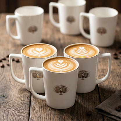 Premium Ceramic Coffee Mug Set of 6 – Peacock Design