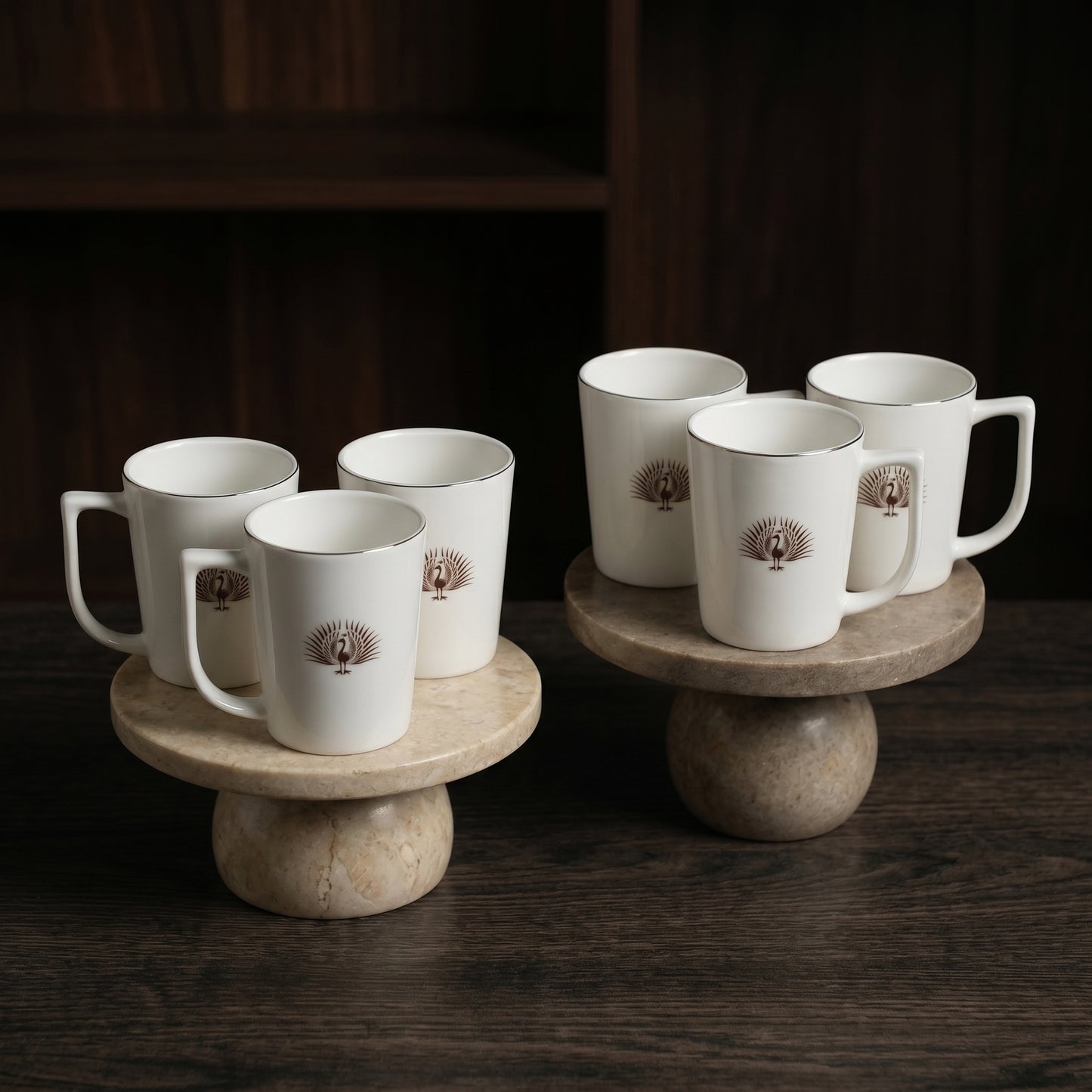 Premium Ceramic Coffee Mug Set of 6 – Peacock Design