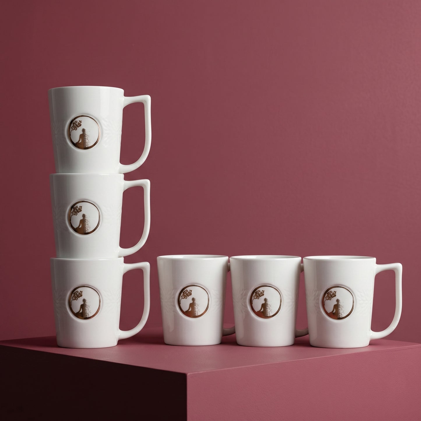 Serenity Tree Premium Ceramic Mug Set (6 Pieces)