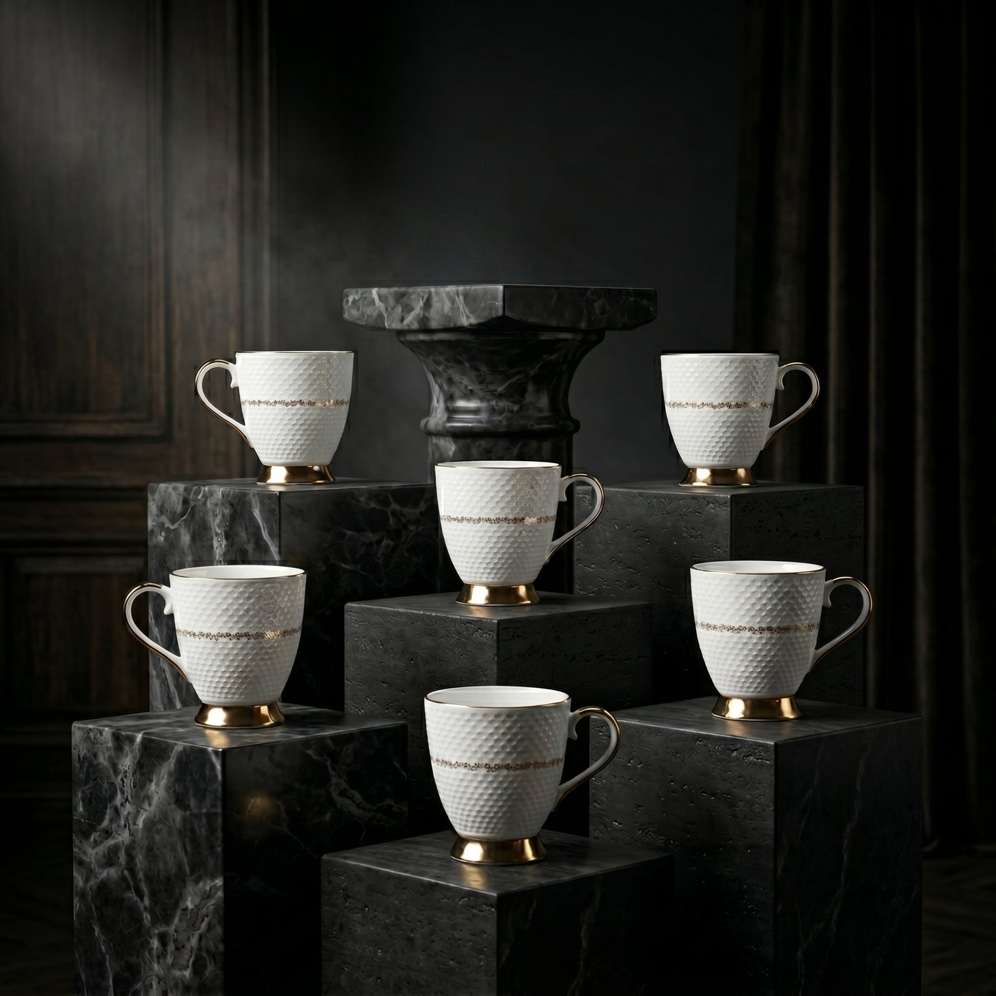 Royal Hammered Gold Ceramic Mug Set (Set of 6)