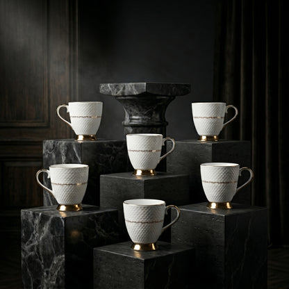 Royal Hammered Gold Ceramic Mug Set (Set of 6)