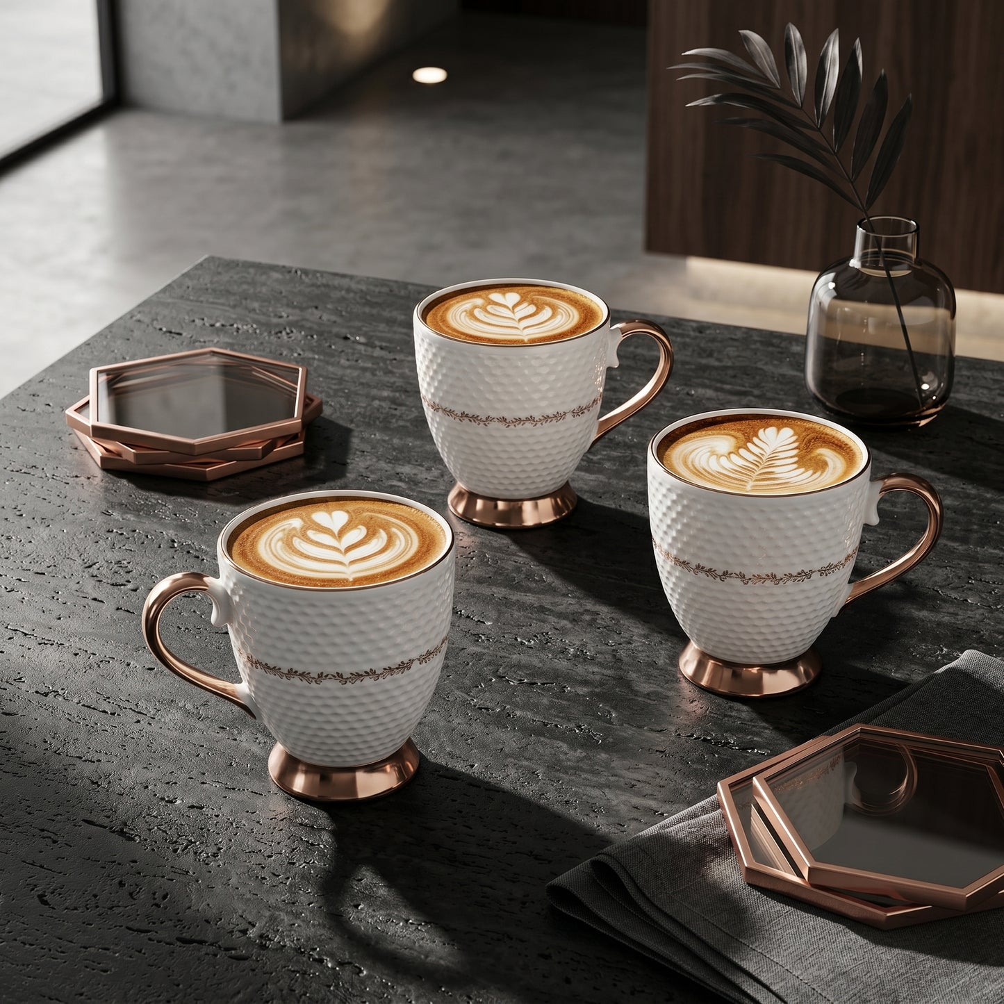 Royal Hammered Gold Ceramic Mug Set (Set of 6)