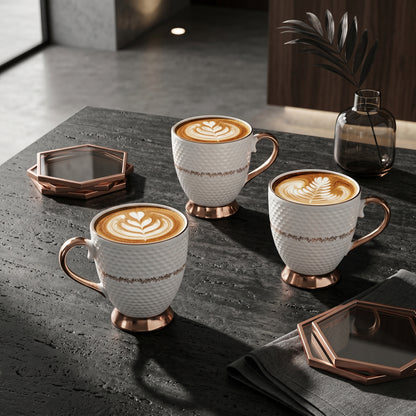 Royal Hammered Gold Ceramic Mug Set (Set of 6)