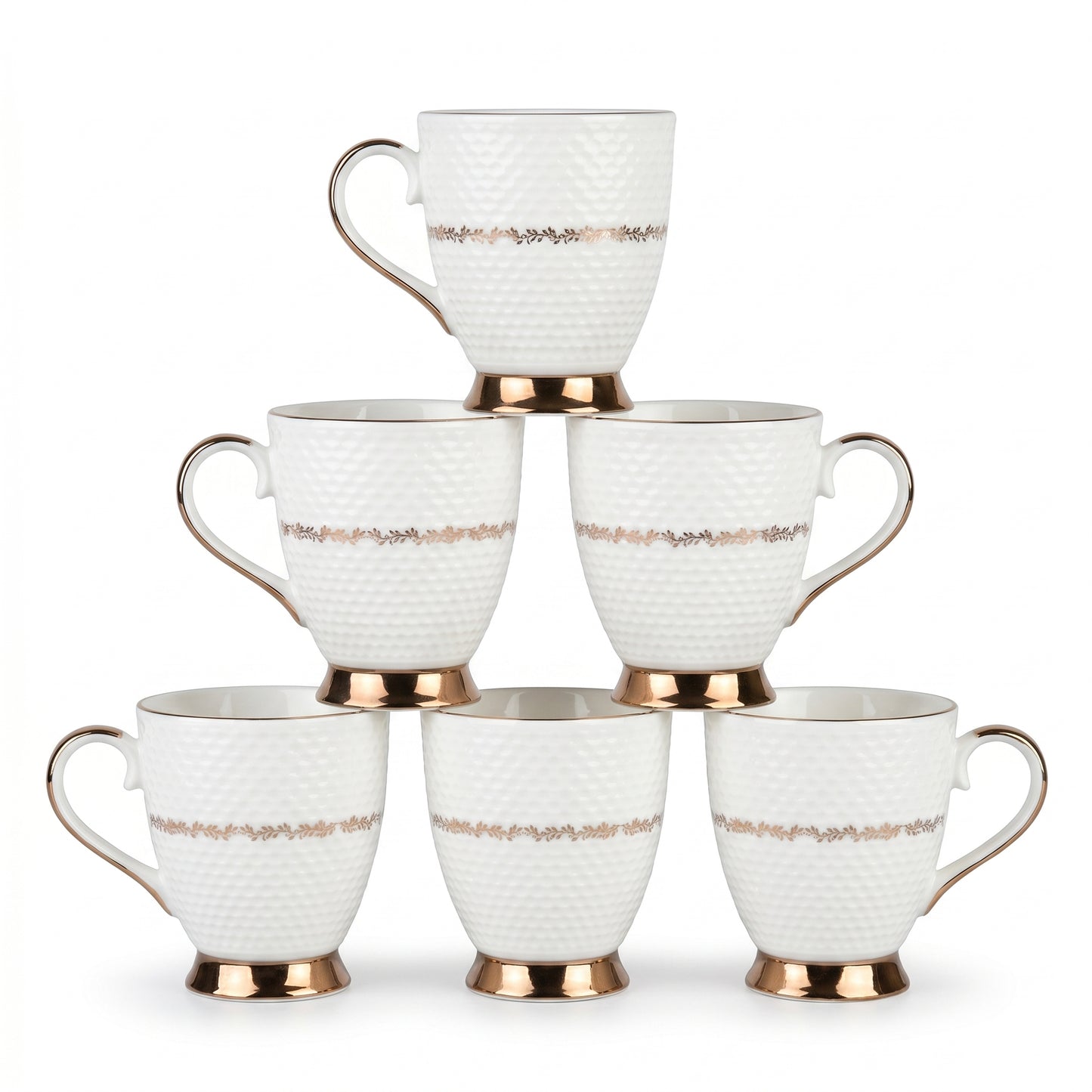 Royal Hammered Gold Ceramic Mug Set (Set of 6)