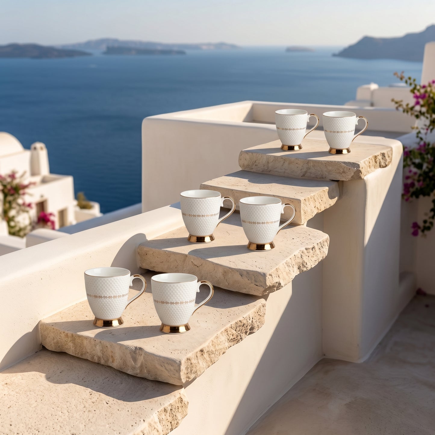 Royal Pearl Gold Ceramic Mug Set (Set of 6)